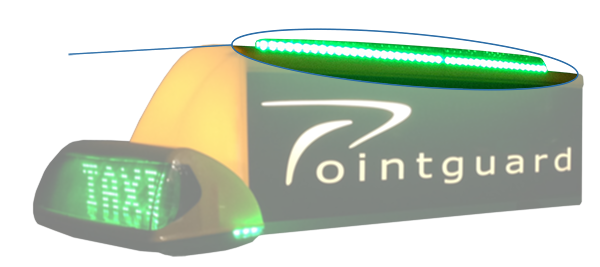 On the top of Pointguard's iToplight D-200 taxi light there is an extra status zone that will show the customers if your taxi is vacant or not