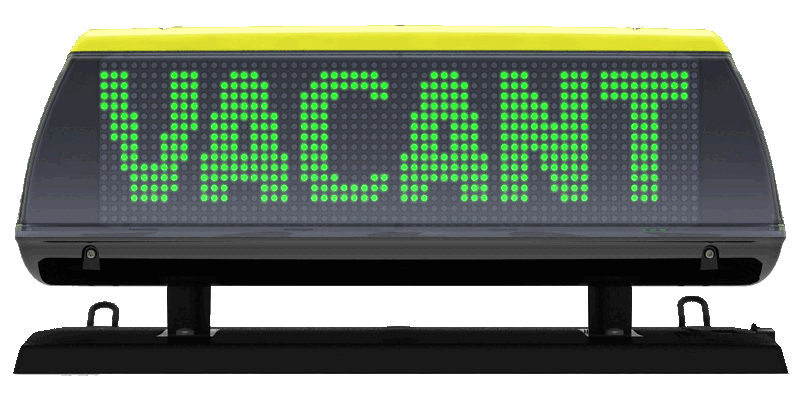 The iToplight taxi sign shows the status of the taxi with bright status LEDs